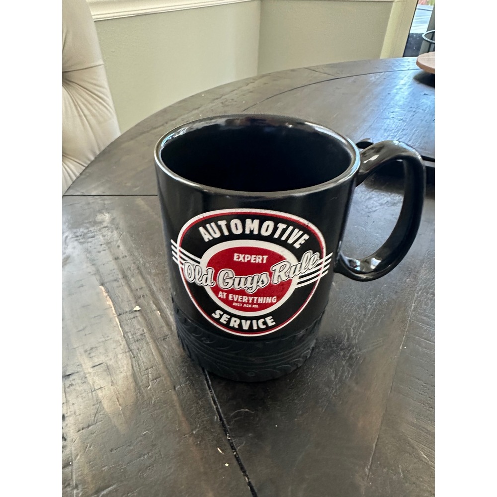 Old Guys Rule Automotive Expert Black Ceramic Mug Tire Tread Base novelty cupGUC